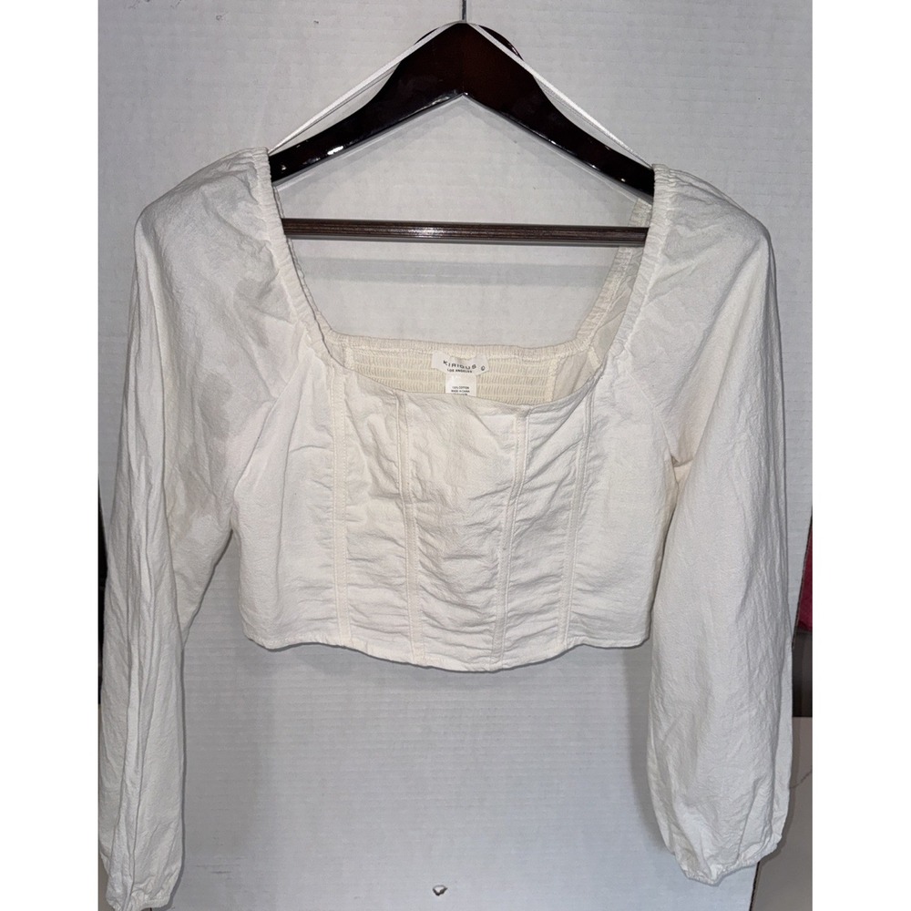 Kirious Los Angeles White Cotton Long Sleeve Corset Style Crop Top Large